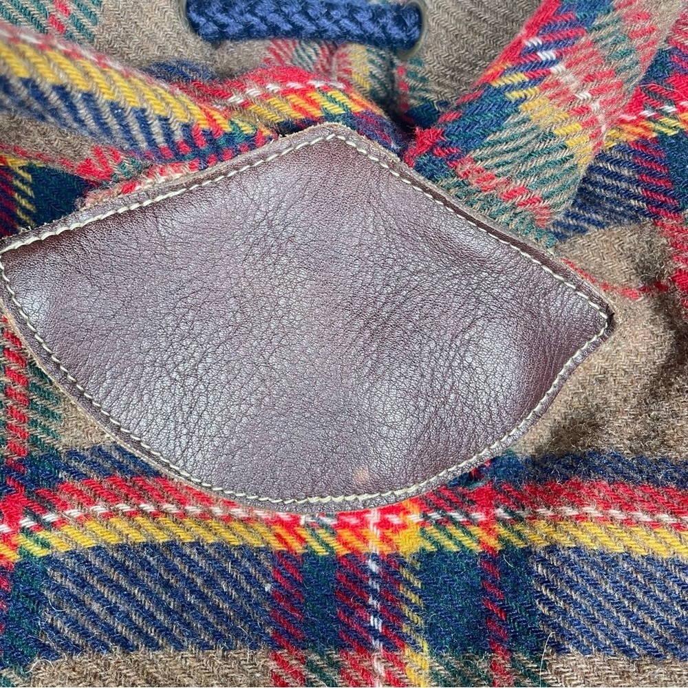 VINTAGE 90s GAP Mt. Whistler Brown Tartan Plaid Drawstring Wool Bucket Backpack - Picture 6 of 16